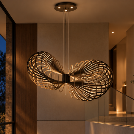 Ztahl Design hanglamp Martani 4-lichts Ø125 cm platinum met verlichte plafondplaat