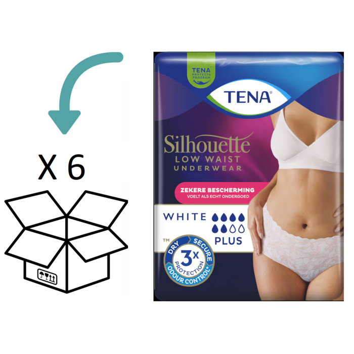 6 pakken TENA Silhouette Plus Blanc - Lage Taille  (nieuw!)