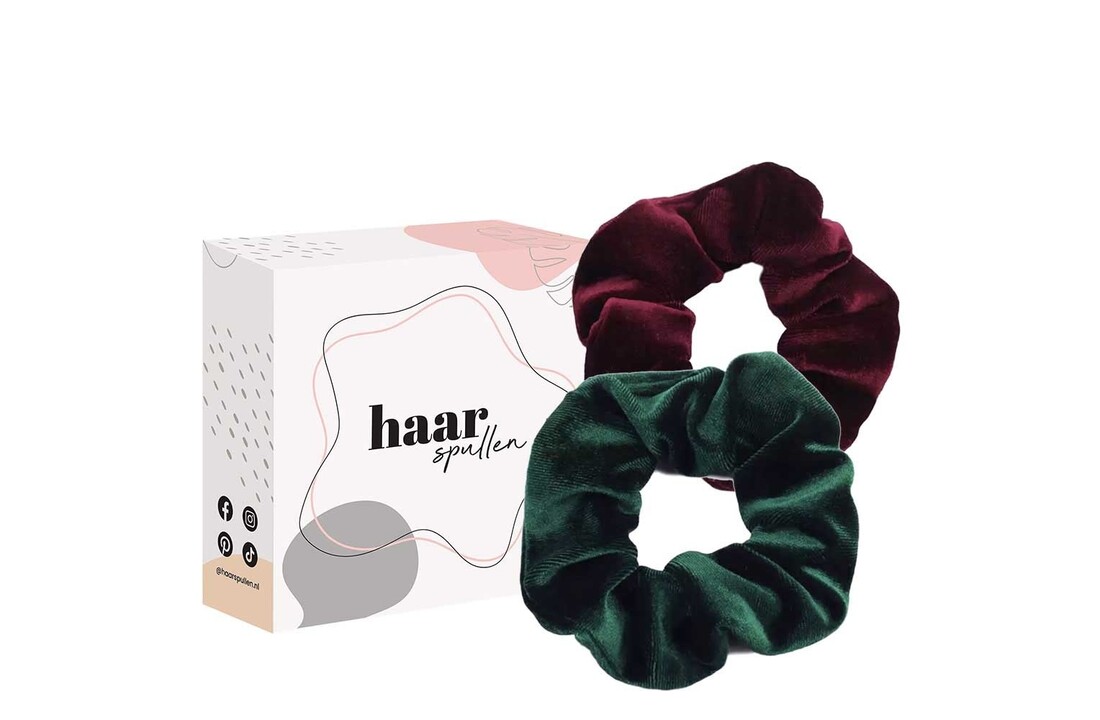 Luxury Velvet Scrunchie Duo Set - Dark Green & Burgundy
