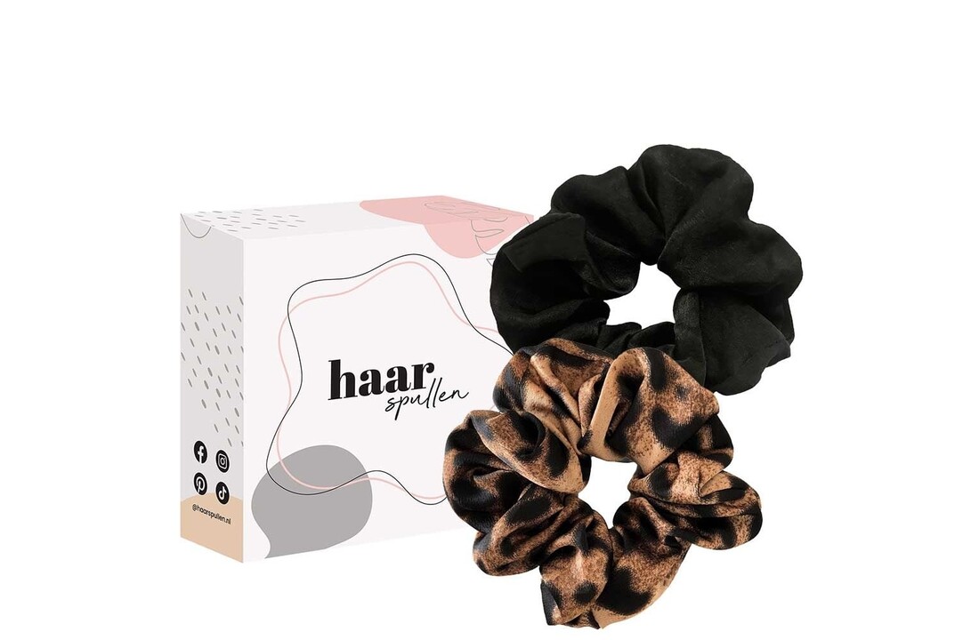 Black Tiger Scrunchie Duo Set - Tijgerprint & Zwart