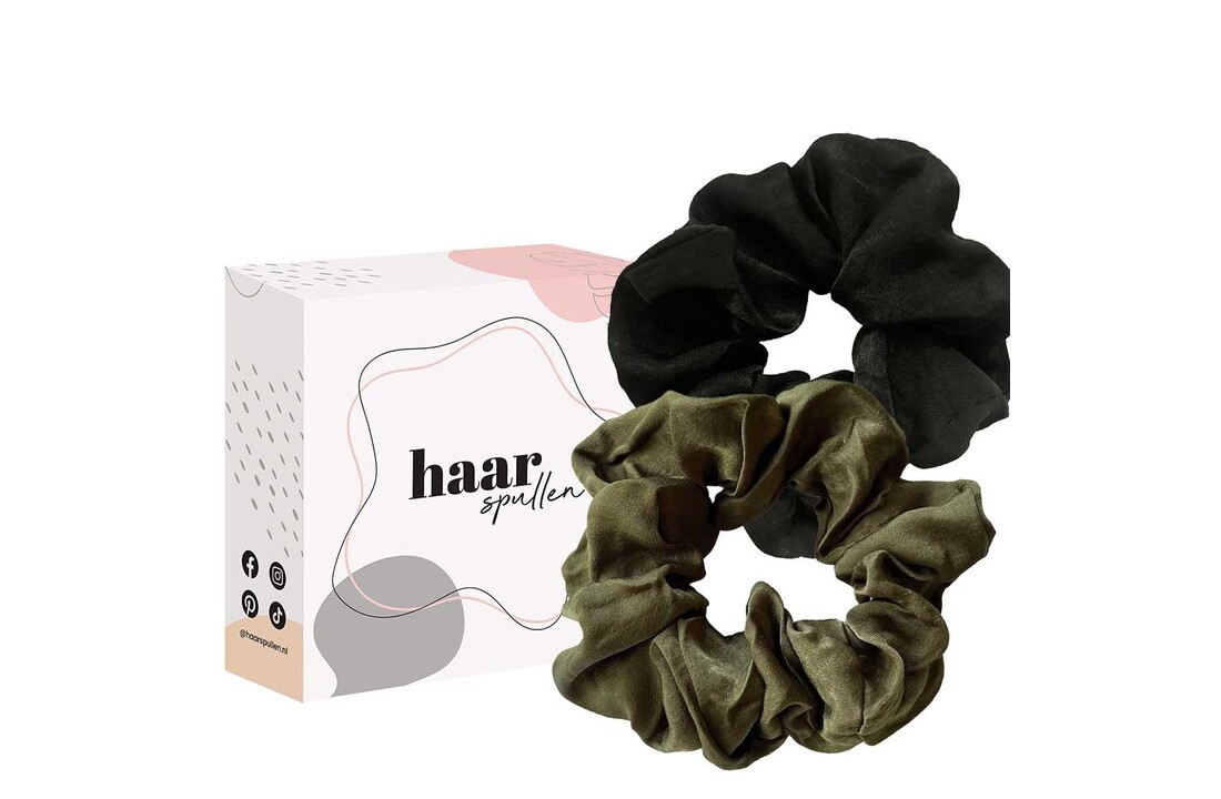 Lucky Duo Scrunchie Set Zijde - Zwart & Groen