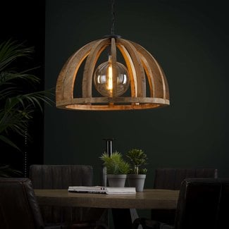 WoonStijl Hanglamp Ø60 gebogen houten spijlen / Massief mango naturel / Massief mango naturel