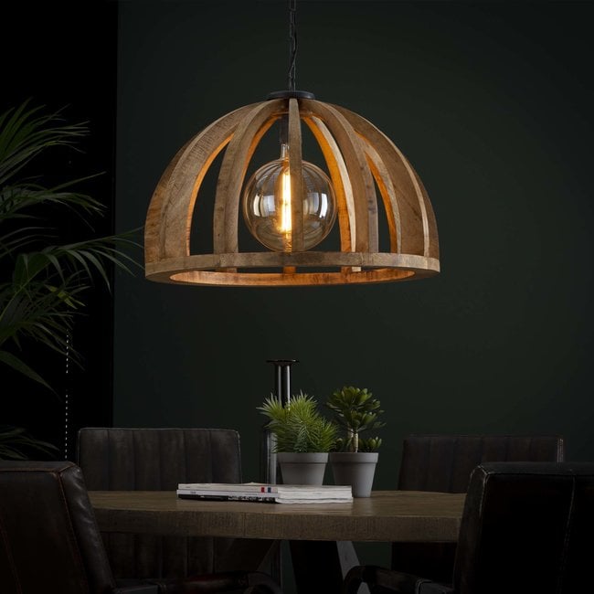WoonStijl Hanglamp Ø60 gebogen houten spijlen / Massief mango naturel / Massief mango naturel