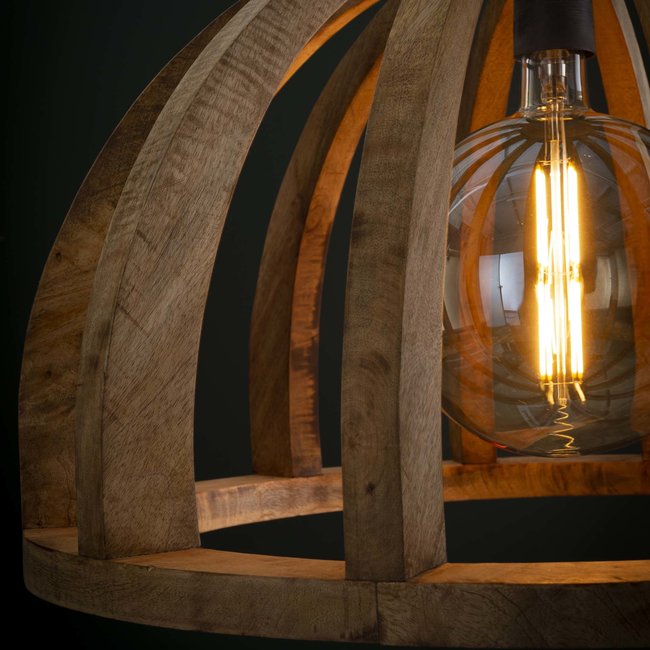 WoonStijl Hanglamp Ø60 gebogen houten spijlen / Massief mango naturel / Massief mango naturel