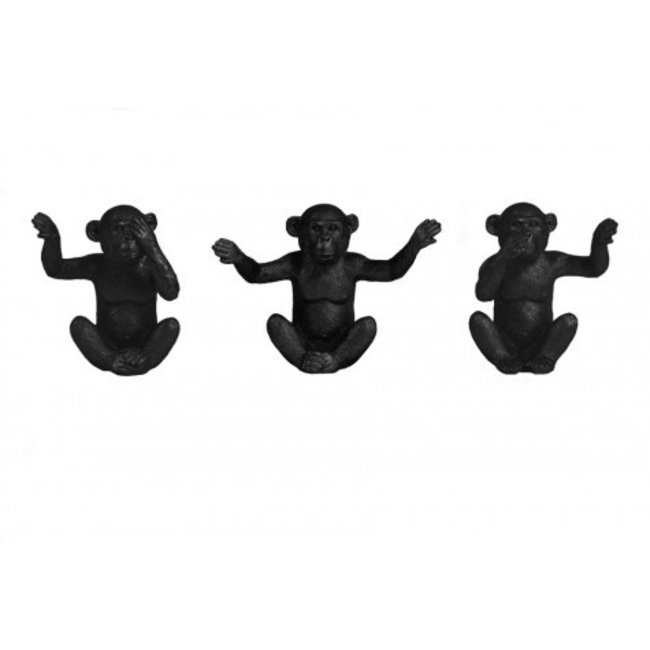 Light en Living Ornament S/3 Aap Horen Zien Zwijgen zwart