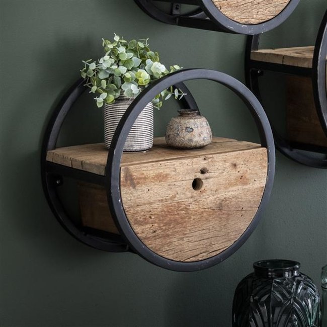 WoonStijl Wandschap circular Ø40 met lade / Robuust hardhout