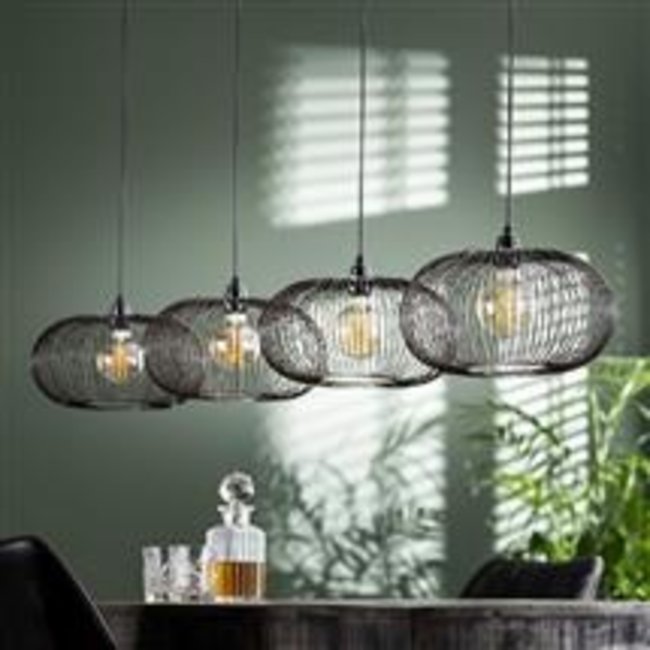 WoonStijl Hanglamp 4x Ø35 disk wire copper twist / Zwart nikkel