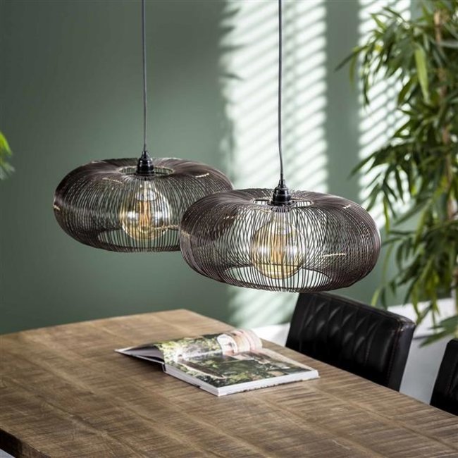WoonStijl WoonStijl Hanglamp 2x Ø43 Disk Wire Copper Twist / Zwart Nikkel