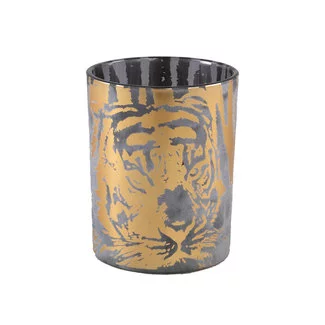 PTMD Theelicht Tigg Goud tijger patroon  - 9.0 x 9.0 x 10.0 cm