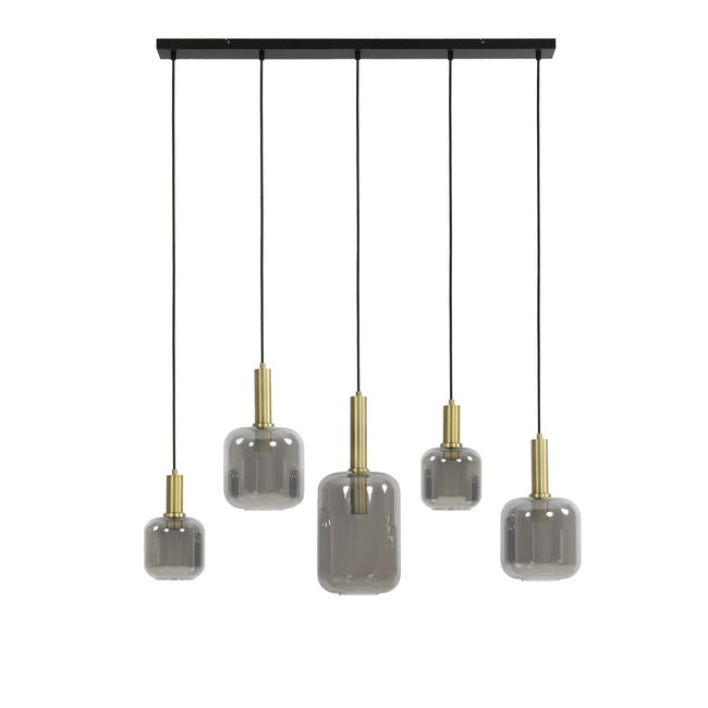 Light en Living Hanglamp 5L 110x22x32 cm LEKAR antiek brons met smoke glas