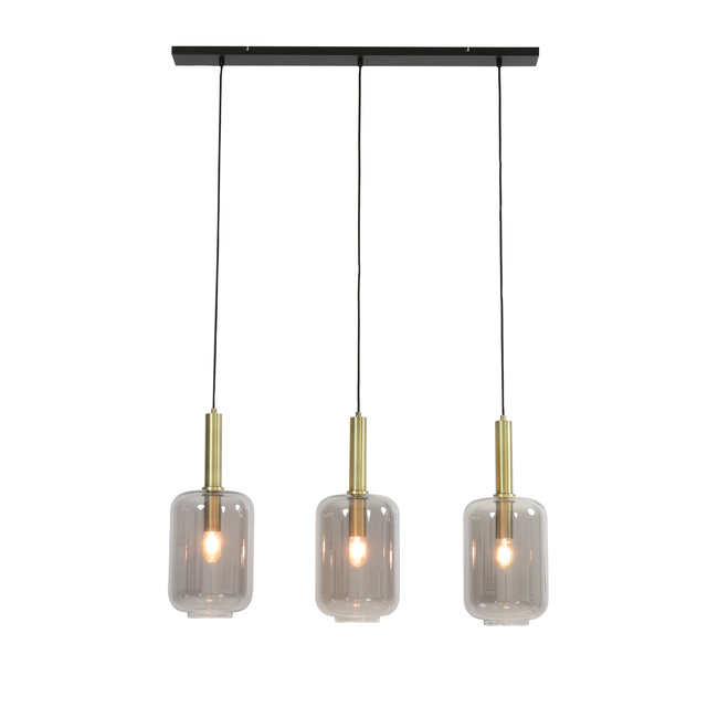 Light en Living Hanglamp 3L 100x22x32 cm LEKAR antiek brons+smoke glas
