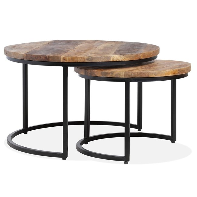 WoonMax Salontafel set Silke 2-delig mango – Industriële salontafelset