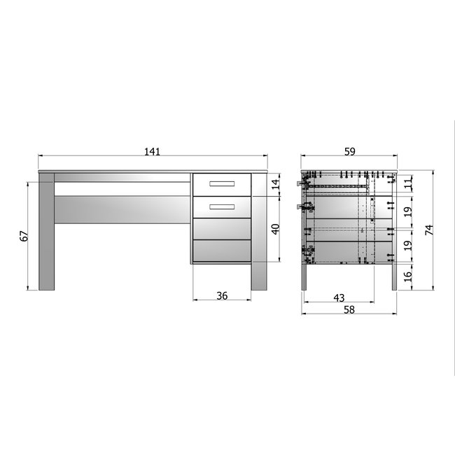 Woood Dennis Bureau Grenen Steel Grey Geborsteld [fsc]