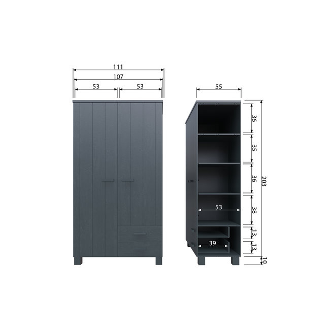 Woood Dennis Kast Met Laden Grenen Steel Grey Geborsteld [fsc]