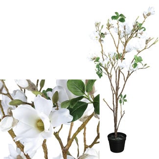 PTMD Kunstboom Magnolia wit in zwarte pot 173 cm hoog