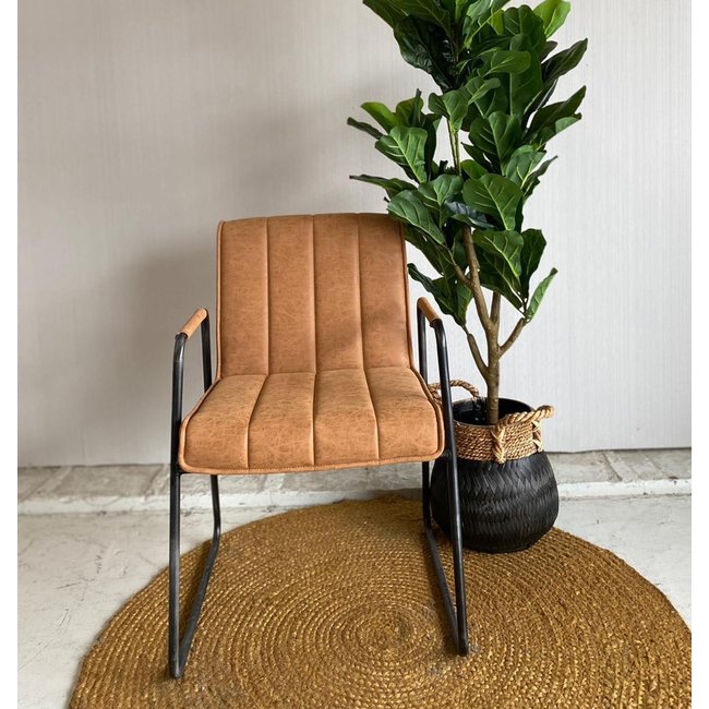 Tower Living Eetkamerstoel Santo met armleuning - cognac, grijs, antraciet en bruin