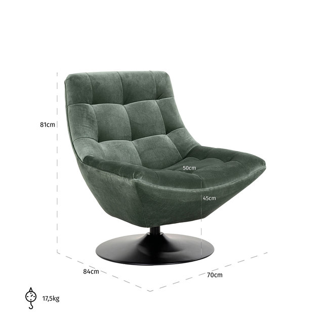 Richmond Interiors  Draaifauteuil Richelle Jade Velvet (Genova 504 Jade) van Richmond Interiors
