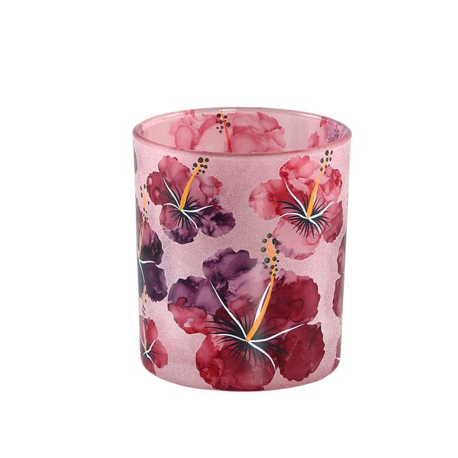 PTMD Theelicht Denise Roze glazen hibiscus bloemen