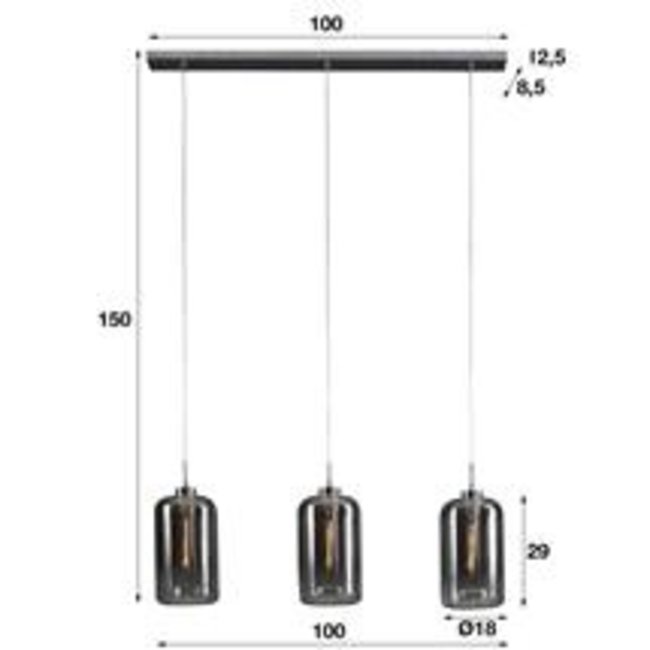 WoonStijl Hanglamp 3L Glass Metallic Grey