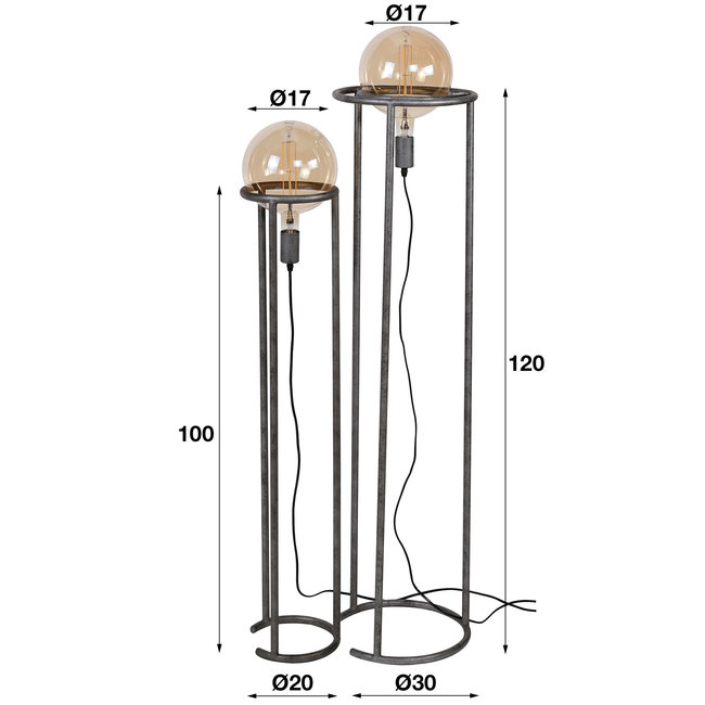 WoonStijl Vloerlamp 2L Match Set van 2 - Oud Zilver