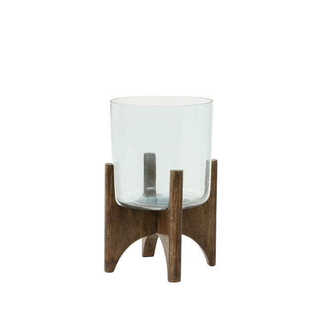 Light en Living Vaas op voet JACE glas+hout bruin Ø31,5x43 cm