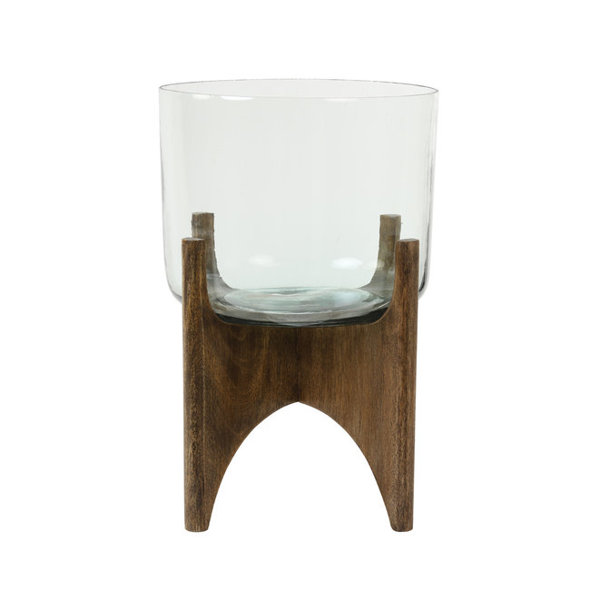 Light en Living Vaas op voet JACE glas+hout bruin Ø31,5x43 cm