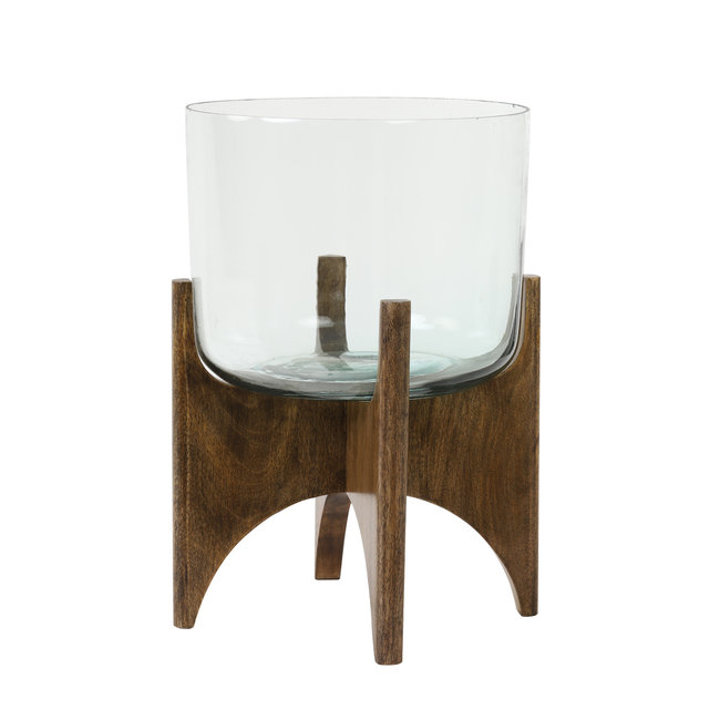 Light en Living Vaas op voet JACE glas+hout bruin Ø31,5x43 cm