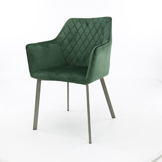 WoonStijl Armstoel diamond stitch  - Antraciet en Groen Velvet