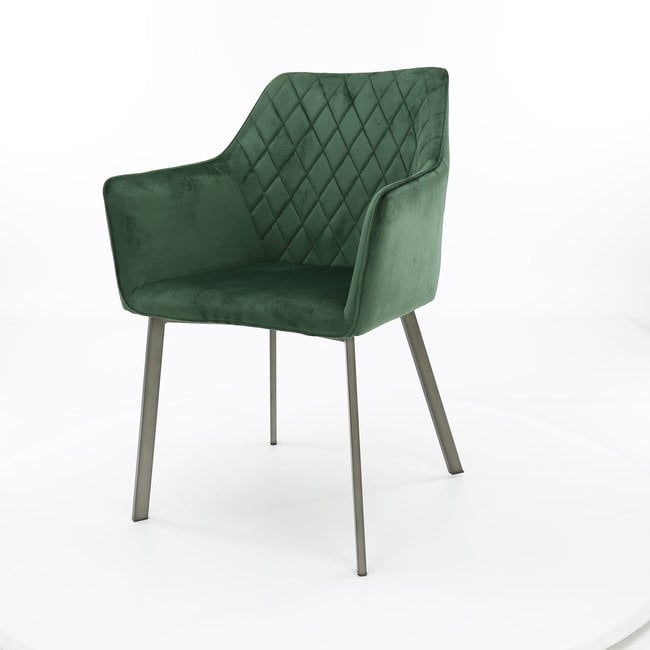 WoonStijl Armstoel diamond stitch  - Antraciet en Groen Velvet