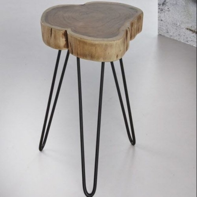 WoonStijl Bijzettafel Stam Ø 32 cm - Massief Acaciahout met Zwart Stalen Frame