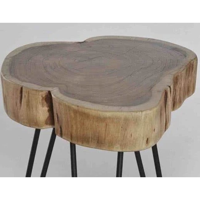 WoonStijl Bijzettafel Stam Ø 32 cm - Massief Acaciahout met Zwart Stalen Frame