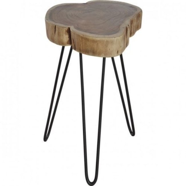 WoonStijl Bijzettafel Stam Ø 32 cm - Massief Acaciahout met Zwart Stalen Frame