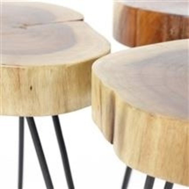 WoonStijl Bijzettafel Stam Ø 32 cm - Massief Acaciahout met Zwart Stalen Frame