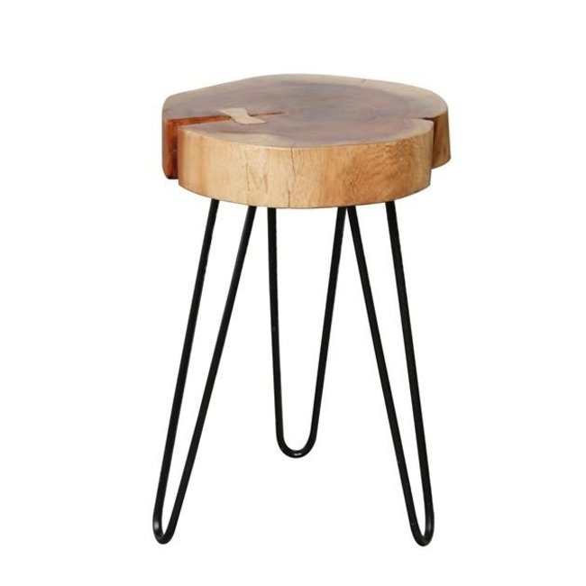 WoonStijl Bijzettafel Stam Ø 32 cm - Massief Acaciahout met Zwart Stalen Frame