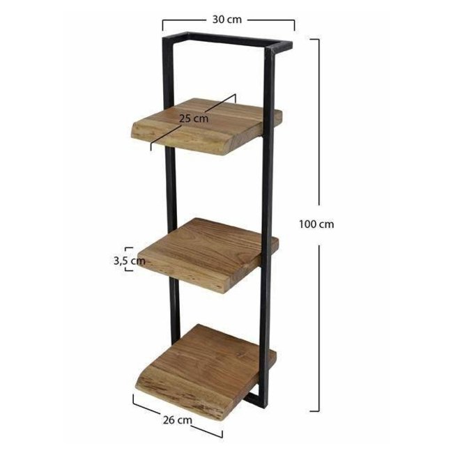 WoonStijl Wandplank Live Edge - Acaciahout met Stalen Frame - 30 x 100 cm