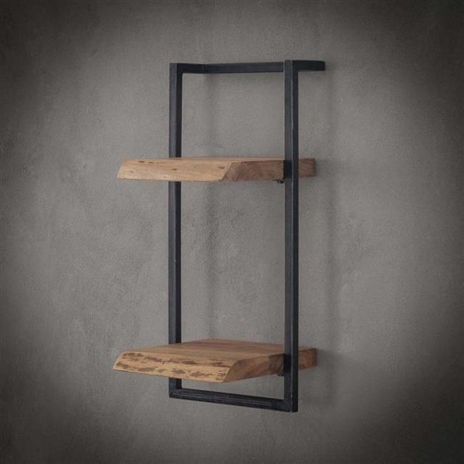WoonStijl Wandplank Live Edge - 30 cm breed, 65 cm hoog - Acaciahout en Staal