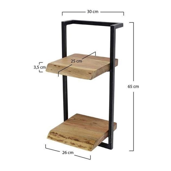 WoonStijl Wandplank Live Edge - 30 cm breed, 65 cm hoog - Acaciahout en Staal