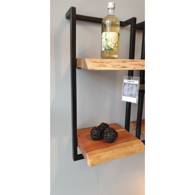 WoonStijl Wandplank Live Edge - 30 cm breed, 65 cm hoog - Acaciahout en Staal