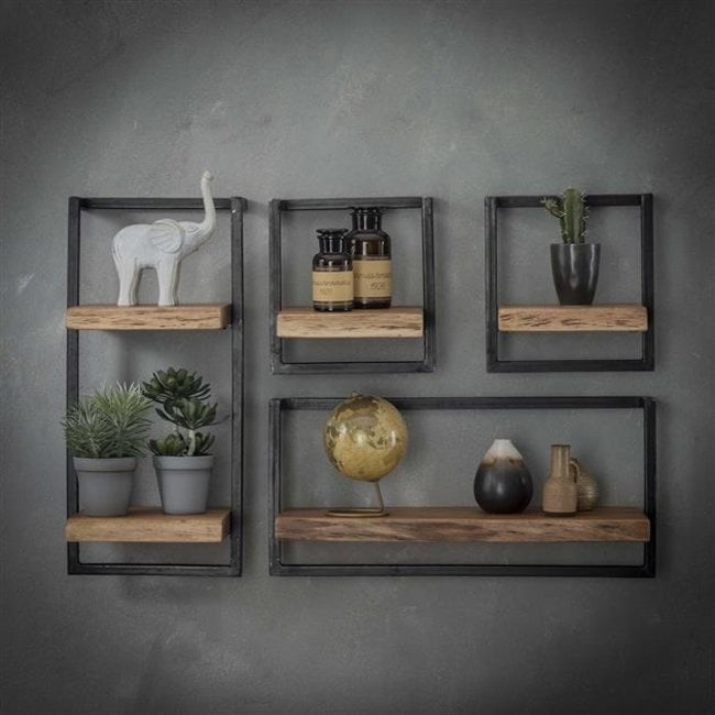 WoonStijl Set Wandplanken Live Edge Medium - Industrieel Acaciahout