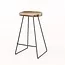 WoonStijl Vintage Barstoel met Acaciahouten Zitting en Zwart Metalen Frame