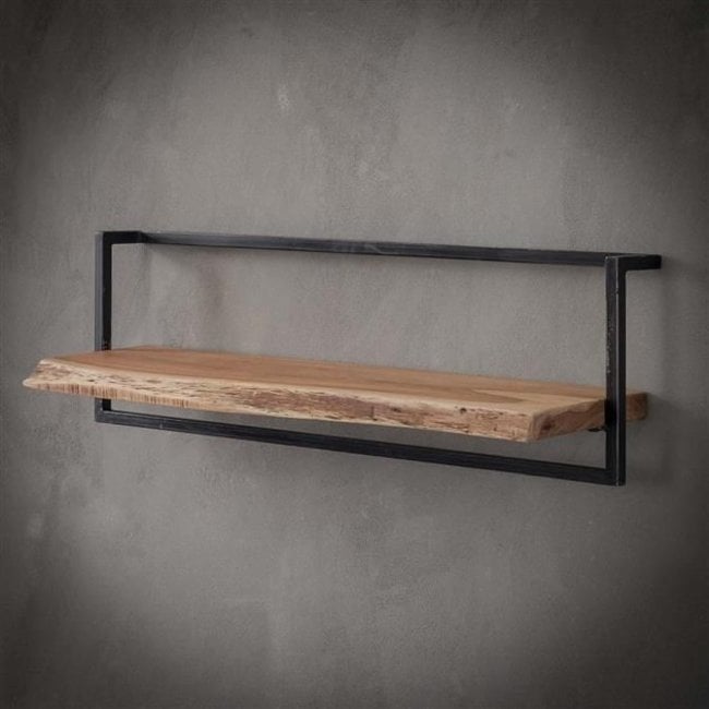 WoonStijl Wandplank Live Edge 100 cm - Acaciahout en Staal