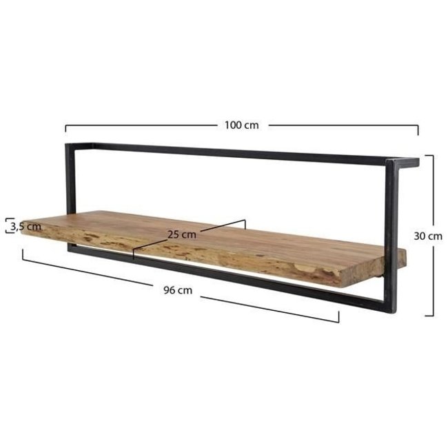 WoonStijl Wandplank Live Edge 100 cm - Acaciahout en Staal
