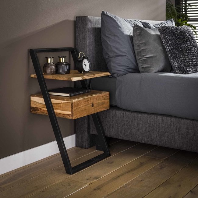 WoonStijl Nachtkastje Lean Acacia met Industrieel Metalen Frame