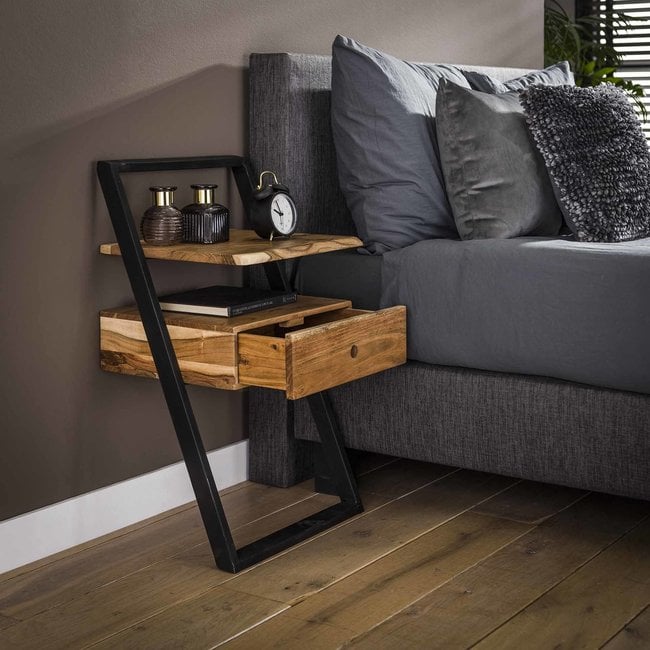 WoonStijl Nachtkastje Lean Acacia met Industrieel Metalen Frame