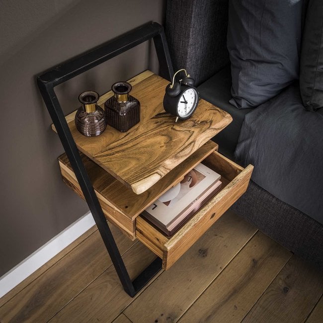 WoonStijl Nachtkastje Lean Acacia met Industrieel Metalen Frame