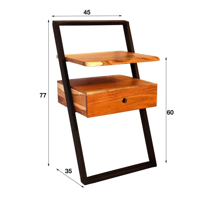 WoonStijl Nachtkastje Lean Acacia met Industrieel Metalen Frame