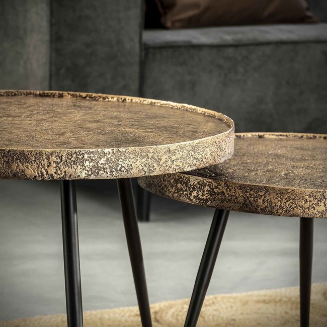 WoonStijl WoonStijl Salontafel set van 2 - Rond Metallic Antiek Brons
