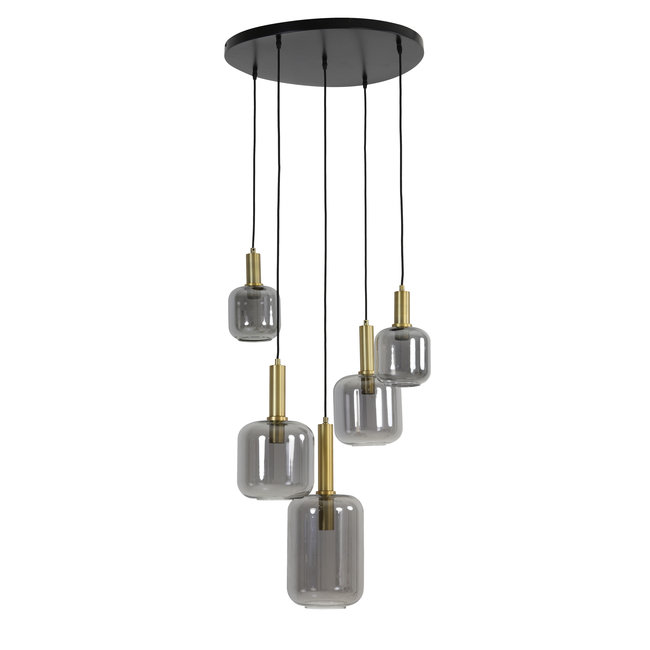 Light en Living Hanglamp 5L Ø66x80 cm LEKAR antiek  brons+smoke glas