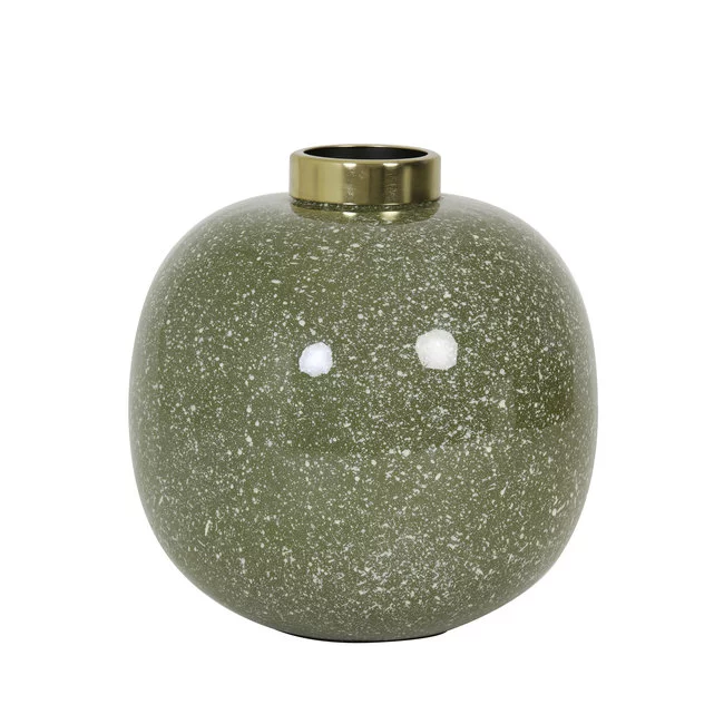 Light en Living Sfeervolle Vaas CHOW Ø26x26 cm in Groen, Wit en Goud
