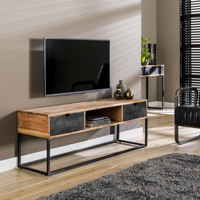 WoonStijl TV-meubel Metal Catch 2L - Industrieel Acaciahout